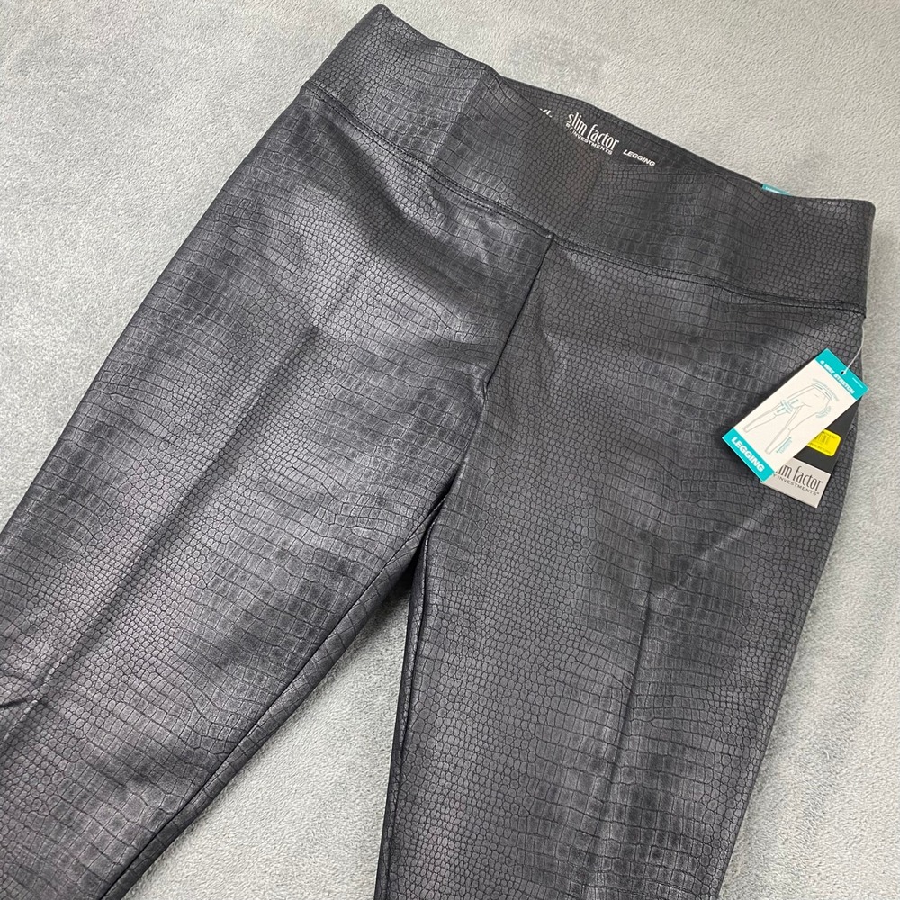 Slim Factor Women XL Legging Black Crocodile Embossed Metallic Stretch Pants